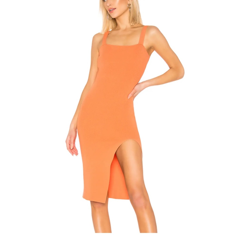 Revolve Superdown Orange Ribbed Tank Square Neck MIDI Dress